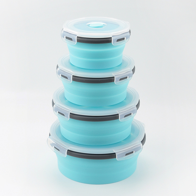 Collapsible Silicone Food Storage Containers - 4-Piece Set (Red)