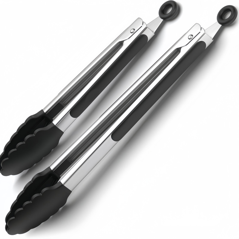 3-in-1 Stainless Steel Kitchen Tongs Set with Silicone Tips – Heat Resistant Cooking & BBQ Tongs