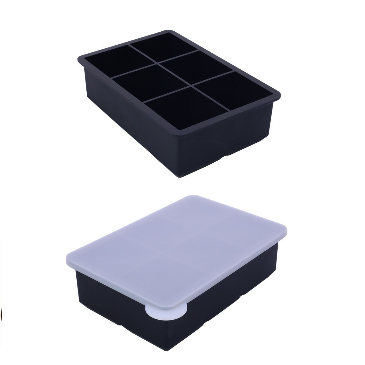 Large Silicone Ice Cube Tray with Lid – 4 Big Square Grids for Whiskey, Cocktails, and Freezer Use