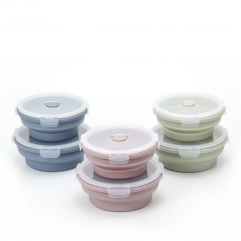 Collapsible Silicone Food Bowl Set – 3-Pack Round Airtight Lunch Containers with Vent Lids