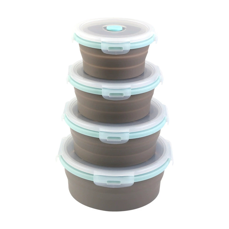 Collapsible Silicone Food Storage Containers - 4-Piece Set (Red)
