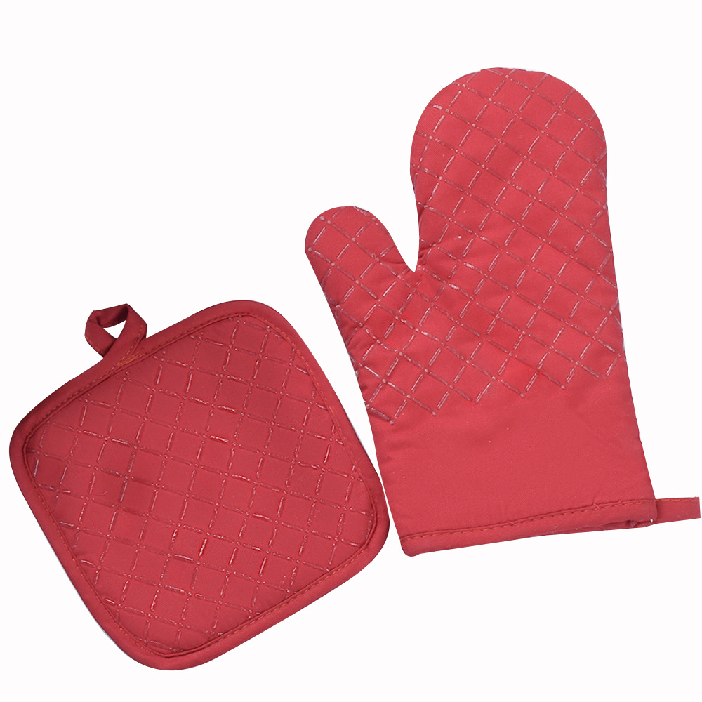 Heat Resistant Oven Mitts and Pot Holders Set – Quilted Cotton Kitchen Gloves, Black 4-Piece Set