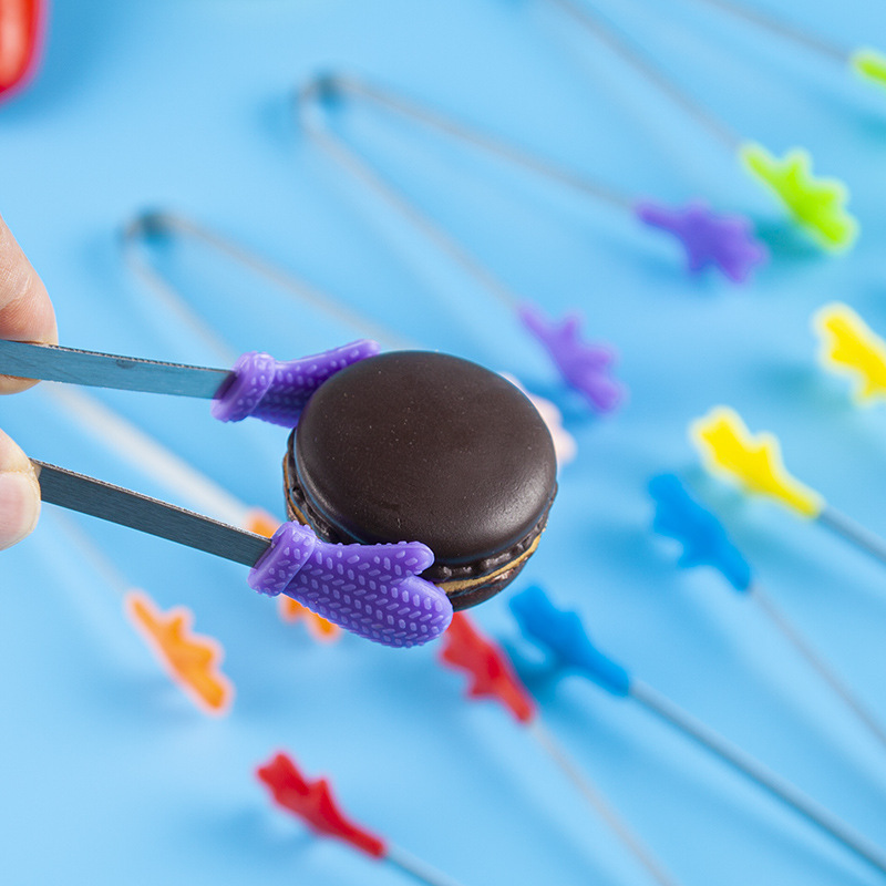 Mini Stainless Steel Sugar Tongs – Cute Cartoon Silicone Grips (Heart, Gloves, Hands)