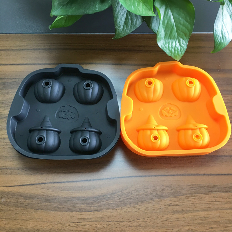 Halloween Pumpkin Silicone Ice Mold - 4 Cavity with Funnel