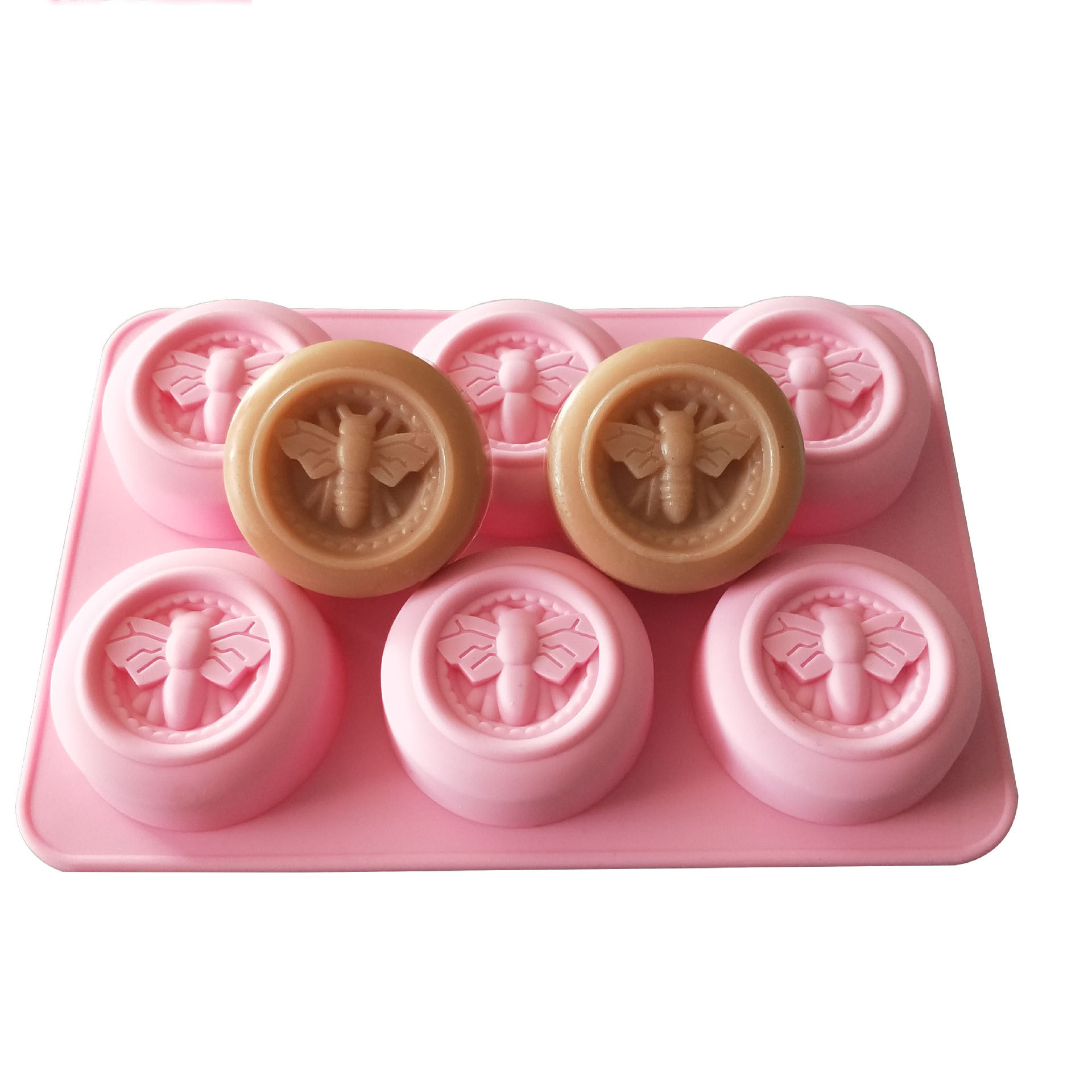 6-Cavity Bee Design Round Silicone Mold – Food Grade for Soap, Chocolate, Resin, or Cake