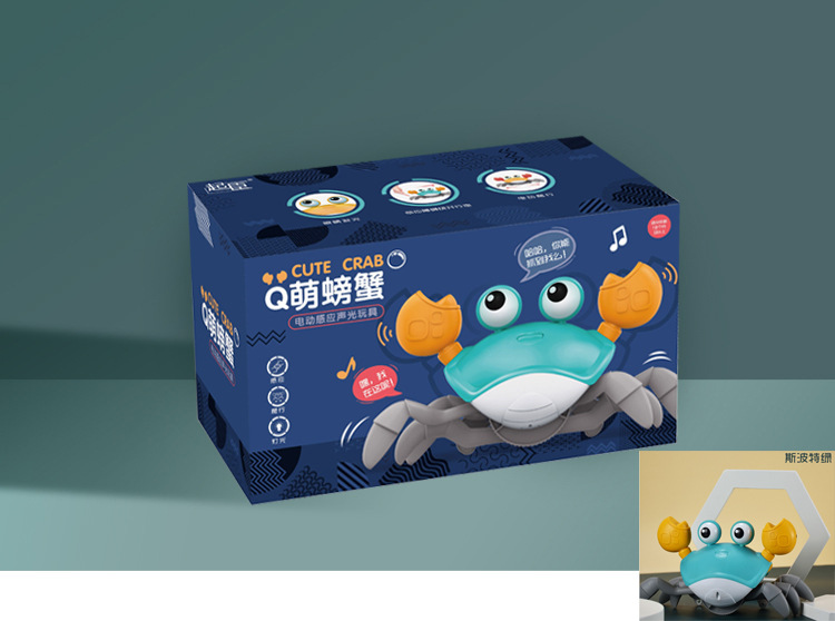 Electric Crawling Crab Toy with Sensor – Interactive Light & Music Toy for Toddlers – Obstacle Avoidance Baby Crawling Toy
