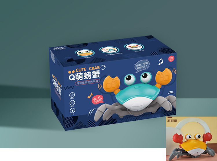 Electric Crawling Crab Toy with Sensor – Interactive Light & Music Toy for Toddlers – Obstacle Avoidance Baby Crawling Toy