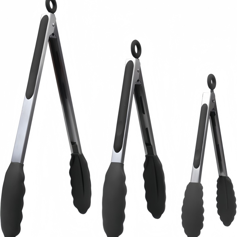 3-in-1 Stainless Steel Kitchen Tongs Set with Silicone Tips – Heat Resistant Cooking & BBQ Tongs
