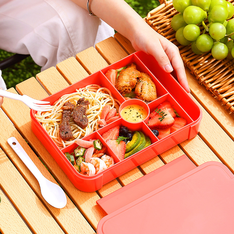 Leakproof Bento Lunch Box for Kids – 6-Compartment Food Container with Lid, BPA-Free, Portable Design