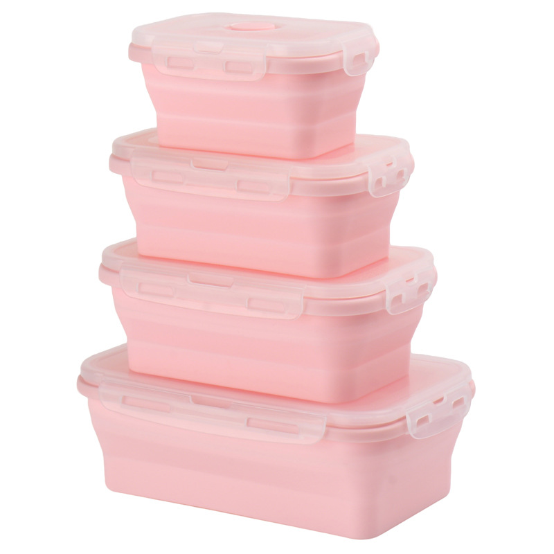 Collapsible Silicone Food Storage Containers with Lids – 4-Piece Stackable Lunch Box Set for Meal Prep & Travel