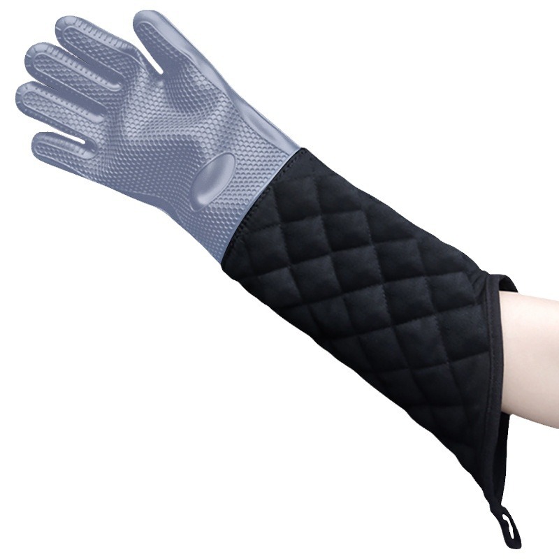 Extended Heat Resistant Oven Gloves – Silicone & Quilted Cotton Long Sleeve Mitts for BBQ, Baking & Kitchen Use
