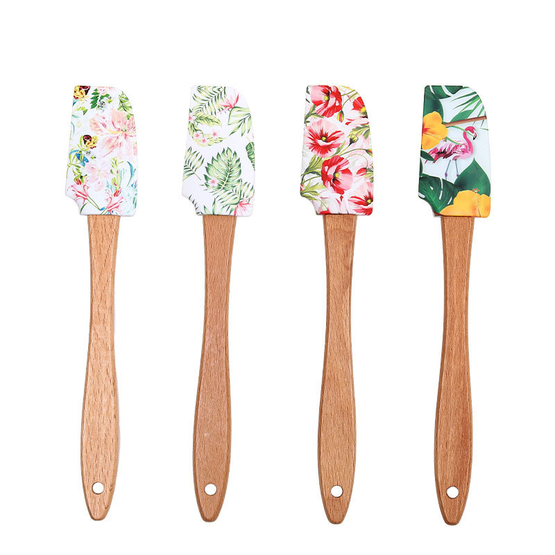 Valentine Silicone Spatula Set – Love Themed Baking Utensils with Wooden Handles