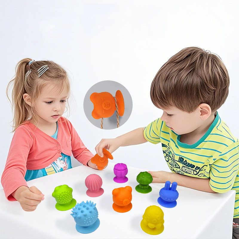 Sensory Silicone Suction Toys - 9PCS Textured Fidget Set for Kids