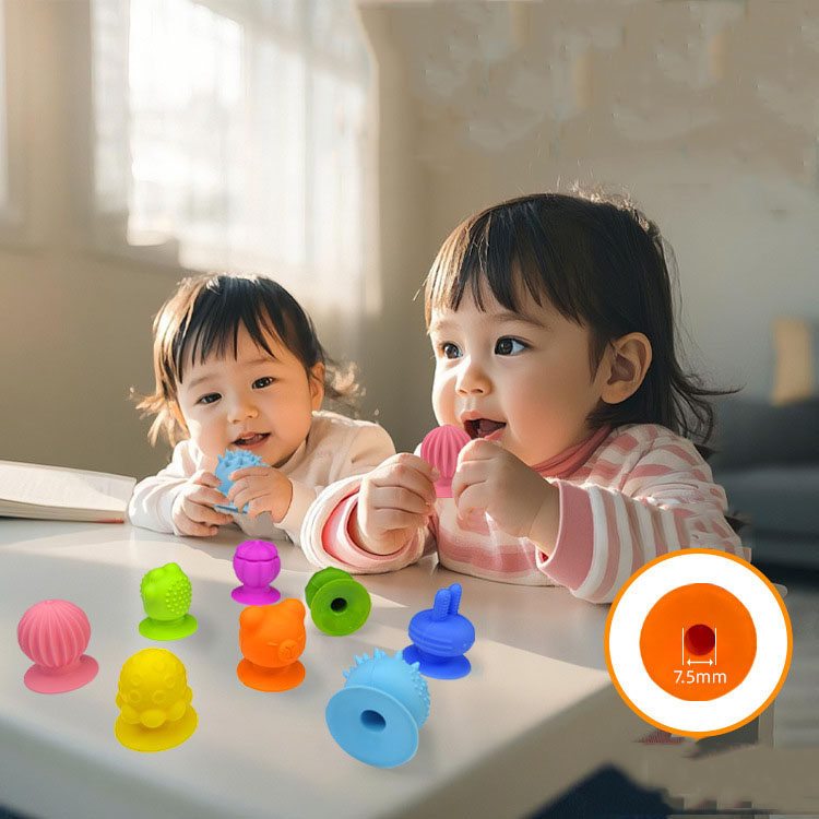 Sensory Silicone Suction Toys - 9PCS Textured Fidget Set for Kids