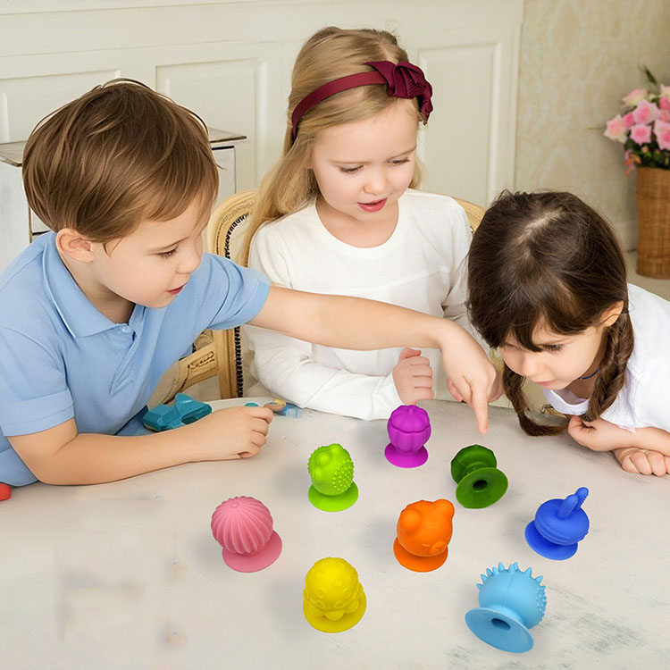 Sensory Silicone Suction Toys - 9PCS Textured Fidget Set for Kids