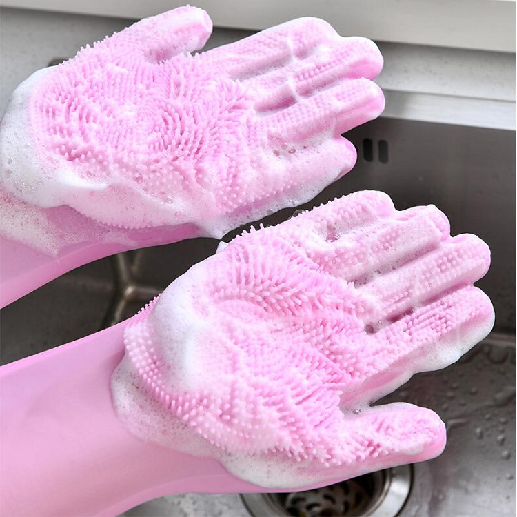Reusable Silicone Dishwashing Gloves with Scrubbing Bristles – Heat Resistant Cleaning Gloves for Kitchen & Pet Bath