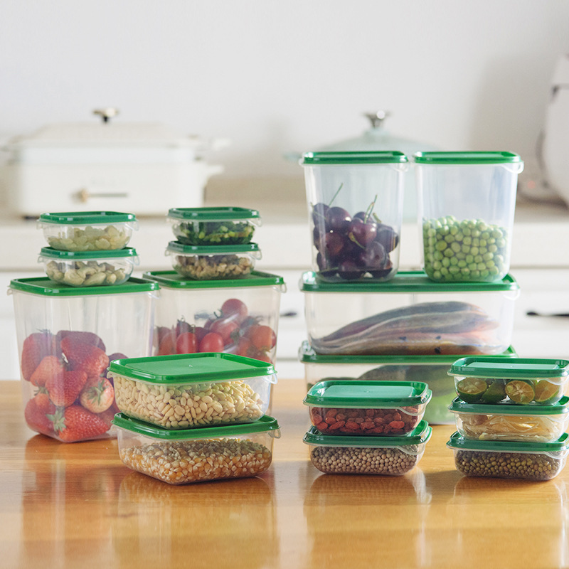 Airtight Plastic Food Storage Containers Set – Multi-Size, Stackable & Reusable with Green Lids