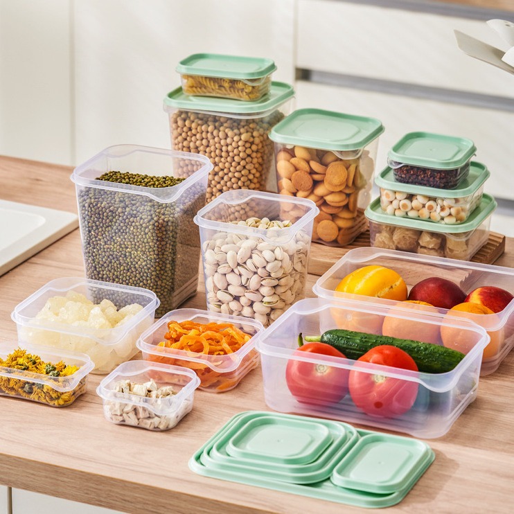 Airtight Plastic Food Storage Containers Set – Multi-Size, Stackable & Reusable with Green Lids