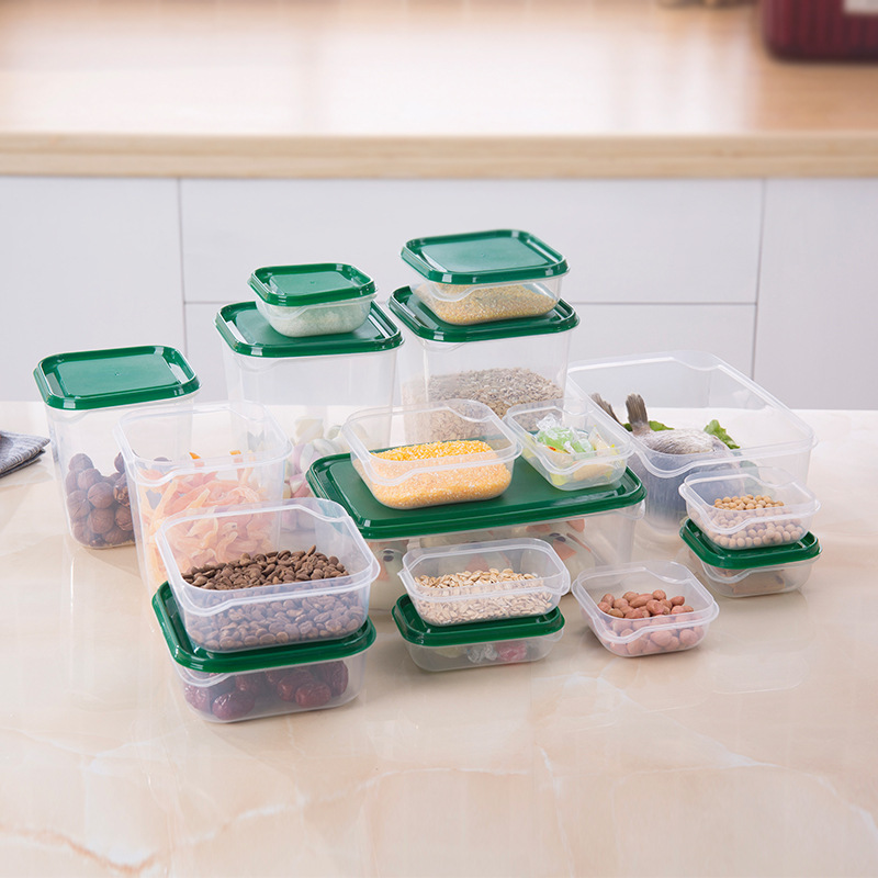 Airtight Plastic Food Storage Containers Set – Multi-Size, Stackable & Reusable with Green Lids