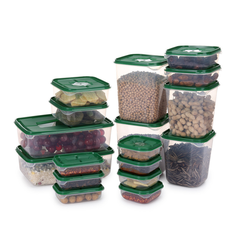 Airtight Plastic Food Storage Containers Set – Multi-Size, Stackable & Reusable with Green Lids