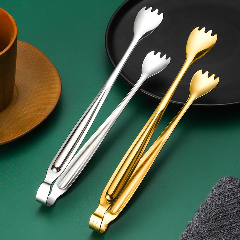 Stainless Steel Serving Tongs – Gold & Silver Salad Pasta Clip, Anti-Slip, Elegant Buffet Tongs