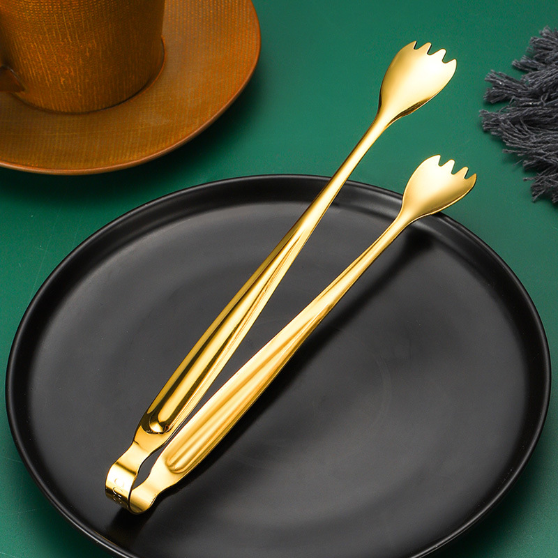 Stainless Steel Serving Tongs – Gold & Silver Salad Pasta Clip, Anti-Slip, Elegant Buffet Tongs