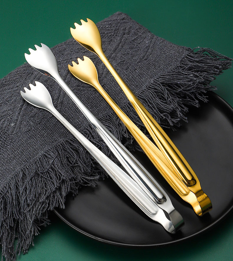 Stainless Steel Serving Tongs – Gold & Silver Salad Pasta Clip, Anti-Slip, Elegant Buffet Tongs
