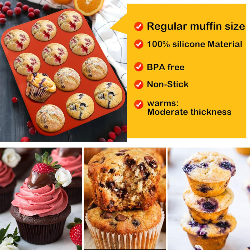 12-Cavity Silicone Muffin and Cupcake Baking Tray – Nonstick, Heat-Resistant Bakeware Set
