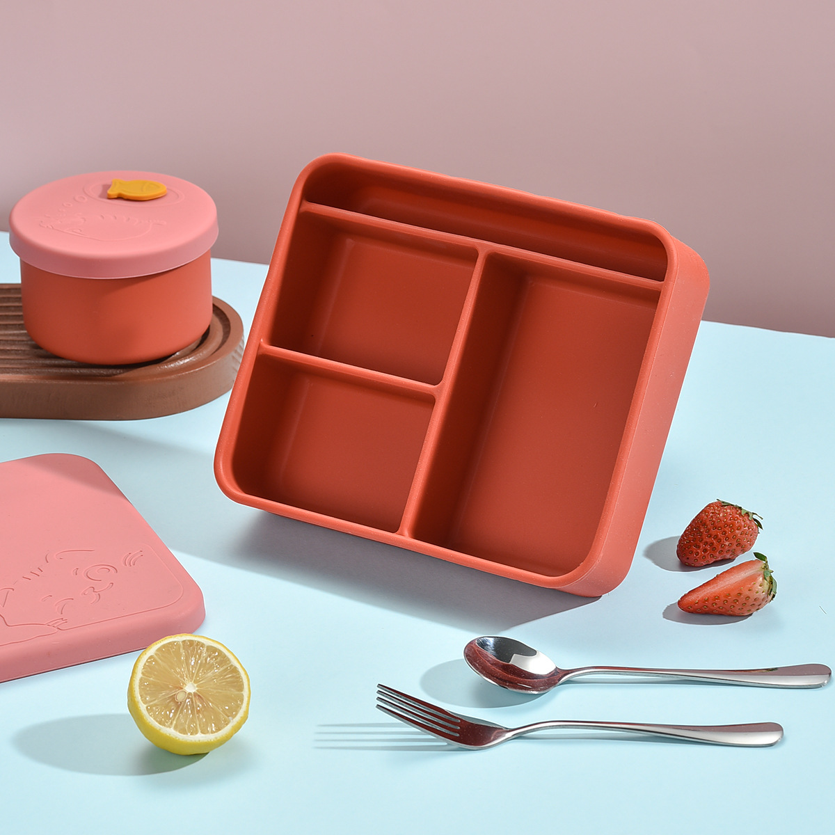 Silicone Bento Lunch Box – Leakproof, Microwave Safe Divided Food Container for Kids and Adults