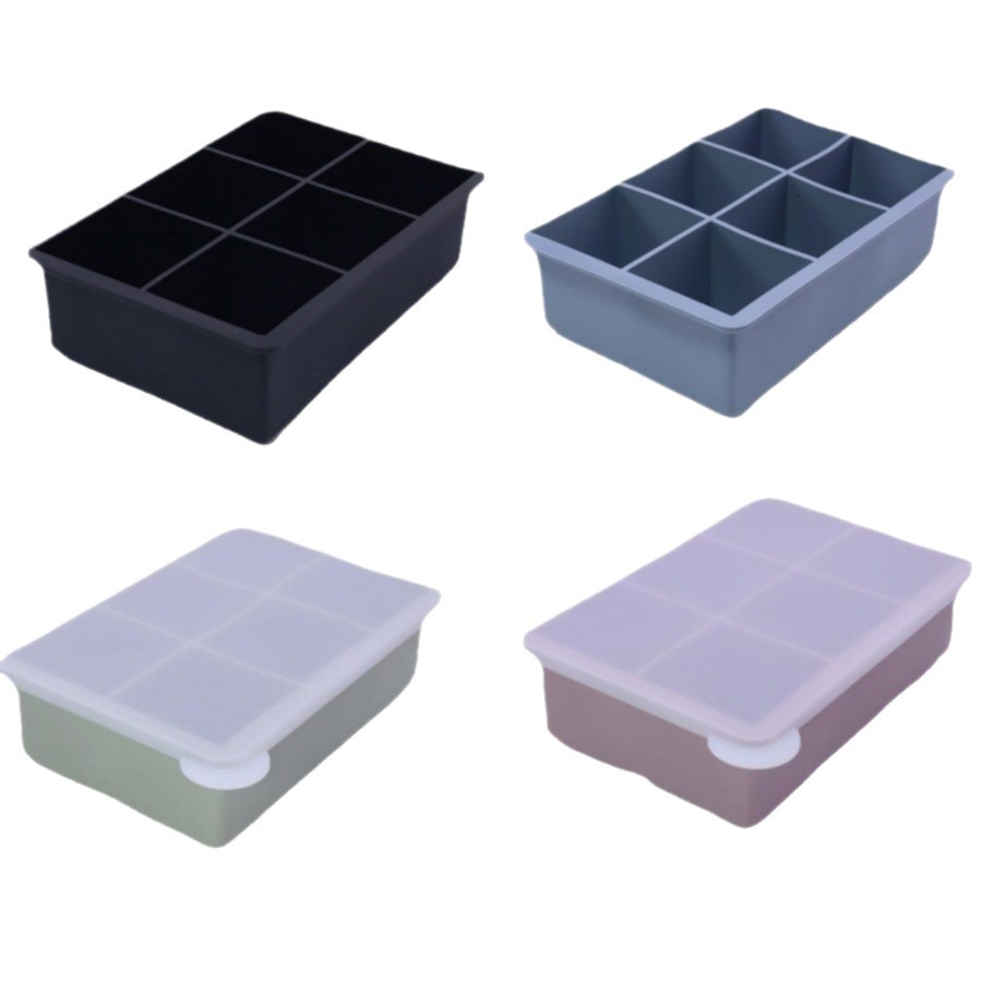 Large Silicone Ice Cube Tray with Lid – 6 Grid Whiskey Ice Mold for Cocktails & Beverages