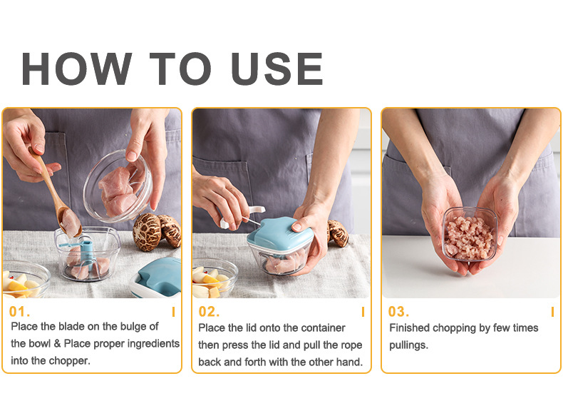 Manual Food Chopper with Pull Cord – Multifunction Vegetable & Garlic Mincer