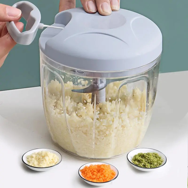 Manual Food Chopper – Hand-Pull Garlic Onion Vegetable Mincer with 3 Stainless Steel Blades