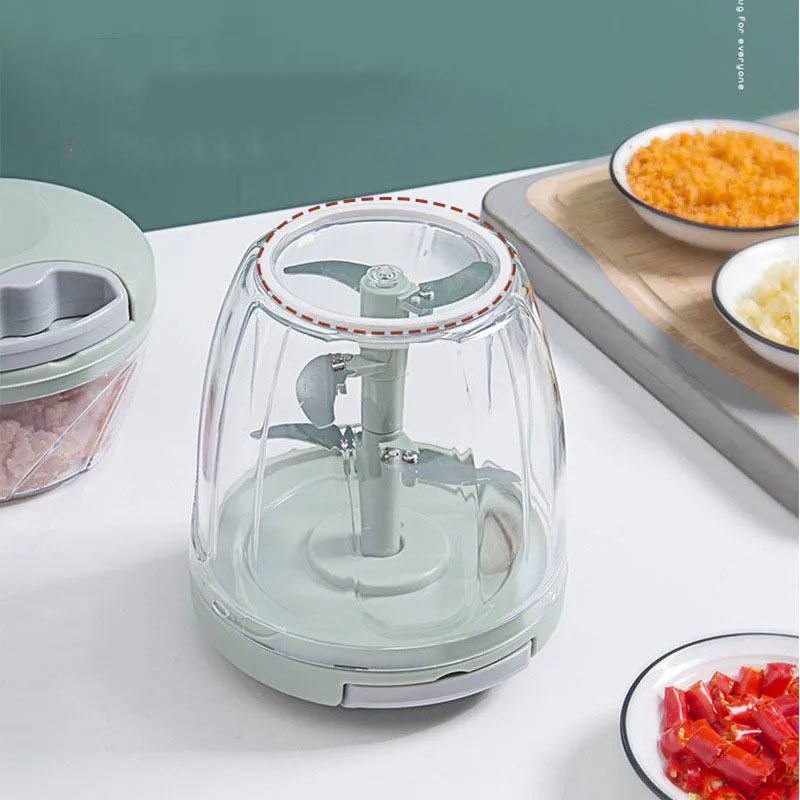 Manual Food Chopper – Hand-Pull Garlic Onion Vegetable Mincer with 3 Stainless Steel Blades