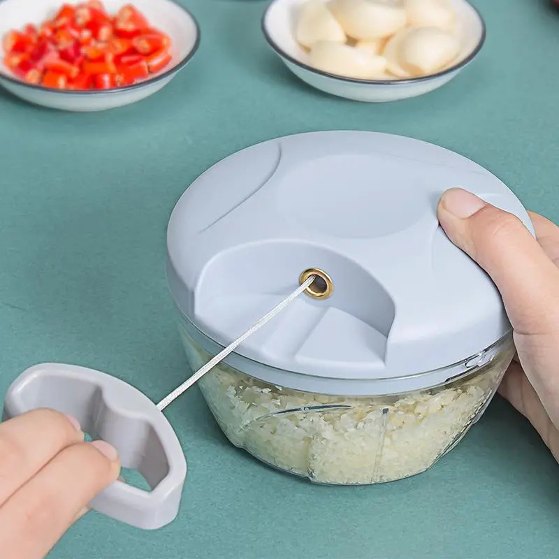 Manual Food Chopper – Hand-Pull Garlic Onion Vegetable Mincer with 3 Stainless Steel Blades