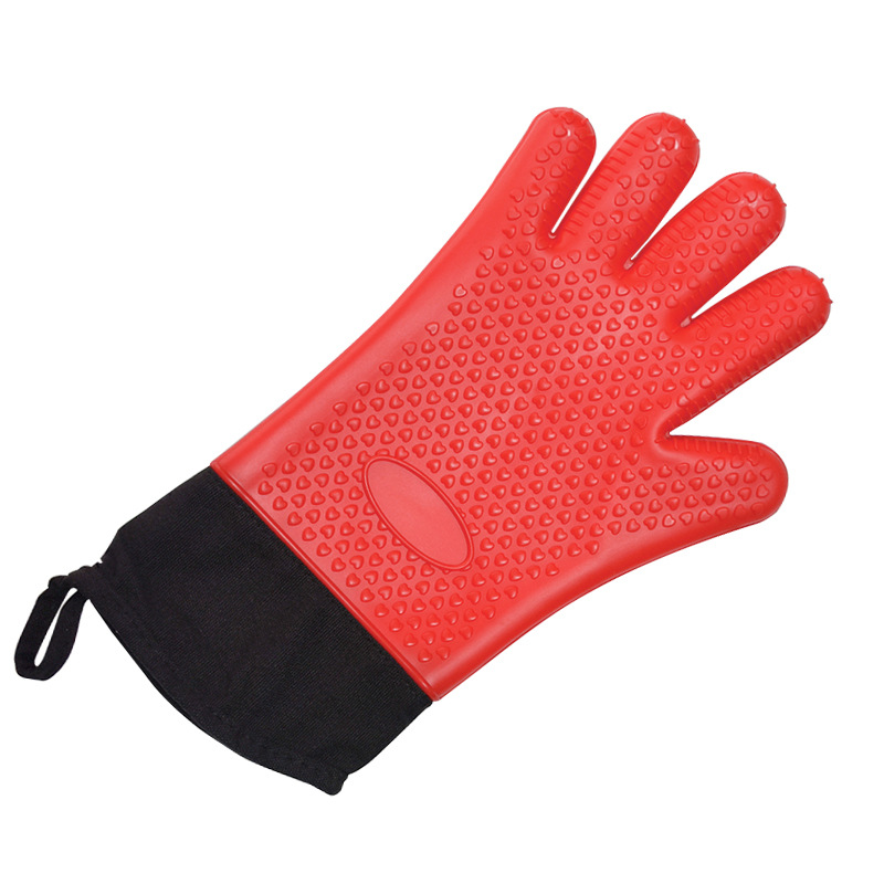 Extended Silicone Oven Glove – Heat Resistant BBQ Mitt with Non-Slip Grip & Fabric Cuff