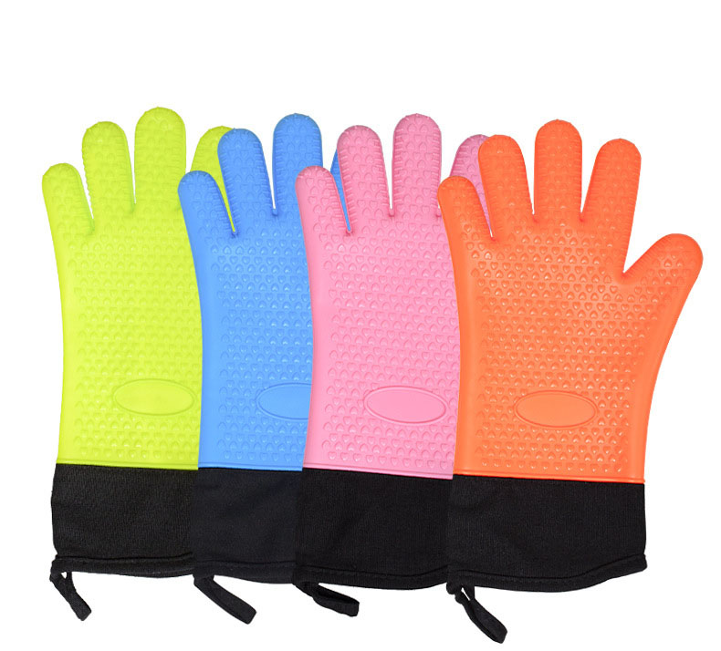 Silicone Heat Resistant Oven Gloves – Non-Slip Waterproof Cooking & BBQ Mitts with Cotton Lining