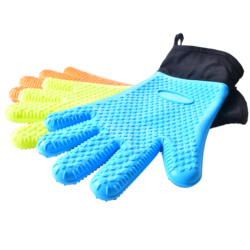Extended Silicone Oven Glove – Heat Resistant BBQ Mitt with Non-Slip Grip & Fabric Cuff