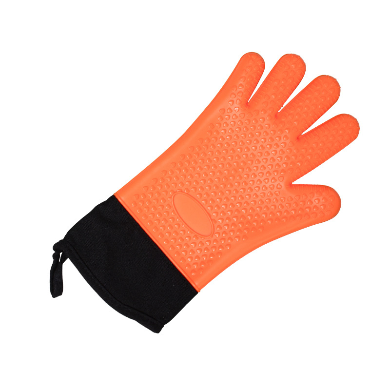 Extended Silicone Oven Glove – Heat Resistant BBQ Mitt with Non-Slip Grip & Fabric Cuff