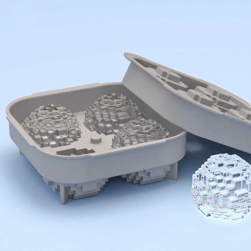 3D Pixel Ice Ball Mold – Silicone Geometric Sphere Ice Maker with Lid, 2-Cavity