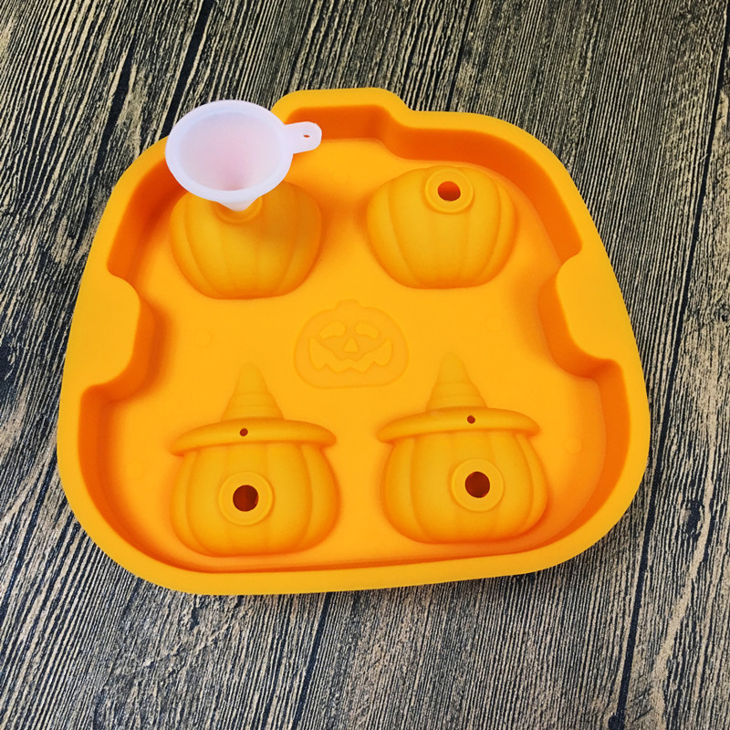 Halloween Pumpkin Silicone Ice Mold - 4 Cavity with Funnel
