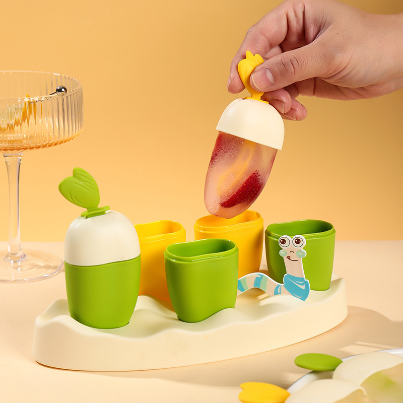 Reusable Kids Popsicle Molds – 4-Cavity Ice Pop Maker Set with Animal Handles