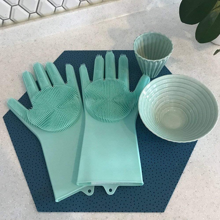 Reusable Silicone Dishwashing Gloves with Scrubbing Bristles – Heat Resistant Cleaning Gloves for Kitchen & Pet Bath