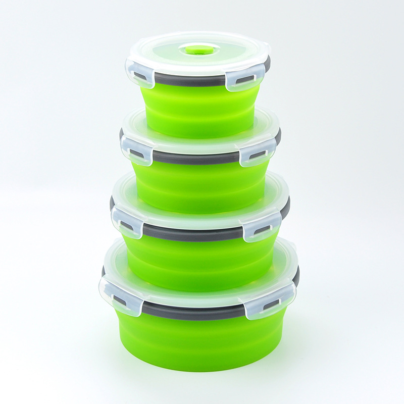 Collapsible Silicone Food Storage Containers - 4-Piece Set (Red)