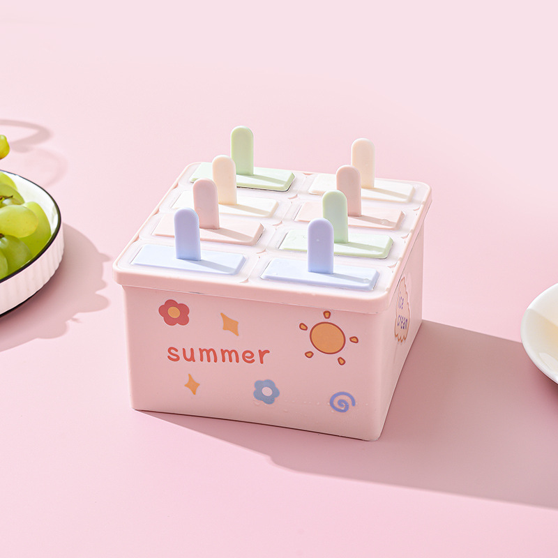 6-Grid Cartoon Popsicle Mold Box – Summer Ice Cream Maker with Colorful Handles