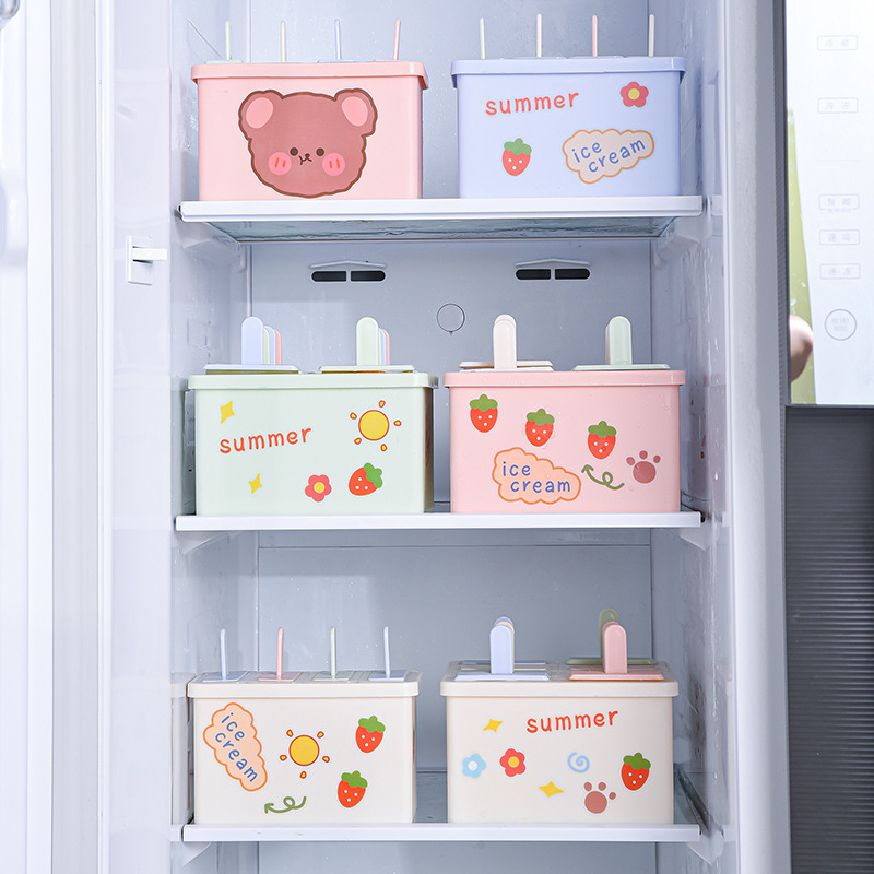 6-Grid Cartoon Popsicle Mold Box – Summer Ice Cream Maker with Colorful Handles