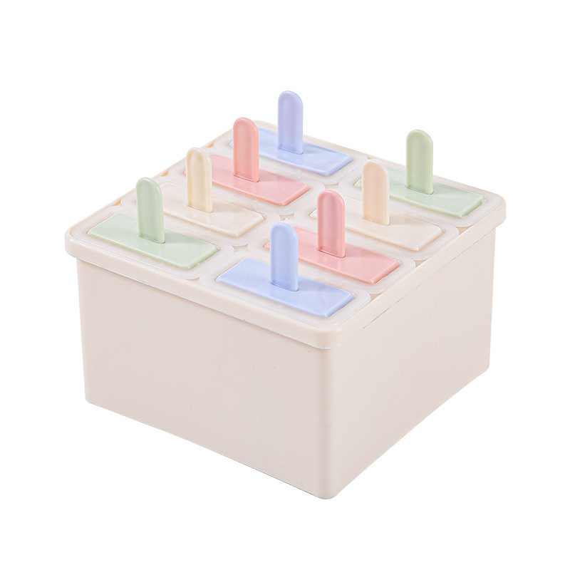6-Grid Cartoon Popsicle Mold Box – Summer Ice Cream Maker with Colorful Handles