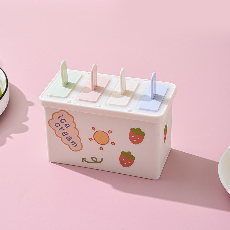 6-Grid Cartoon Popsicle Mold Box – Summer Ice Cream Maker with Colorful Handles