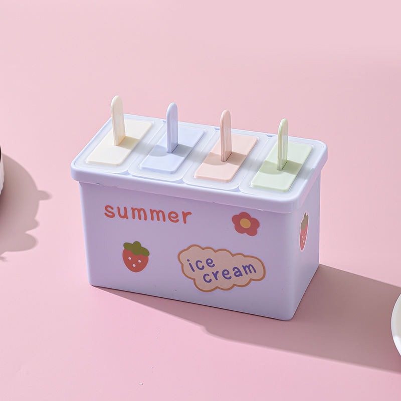 6-Grid Cartoon Popsicle Mold Box – Summer Ice Cream Maker with Colorful Handles