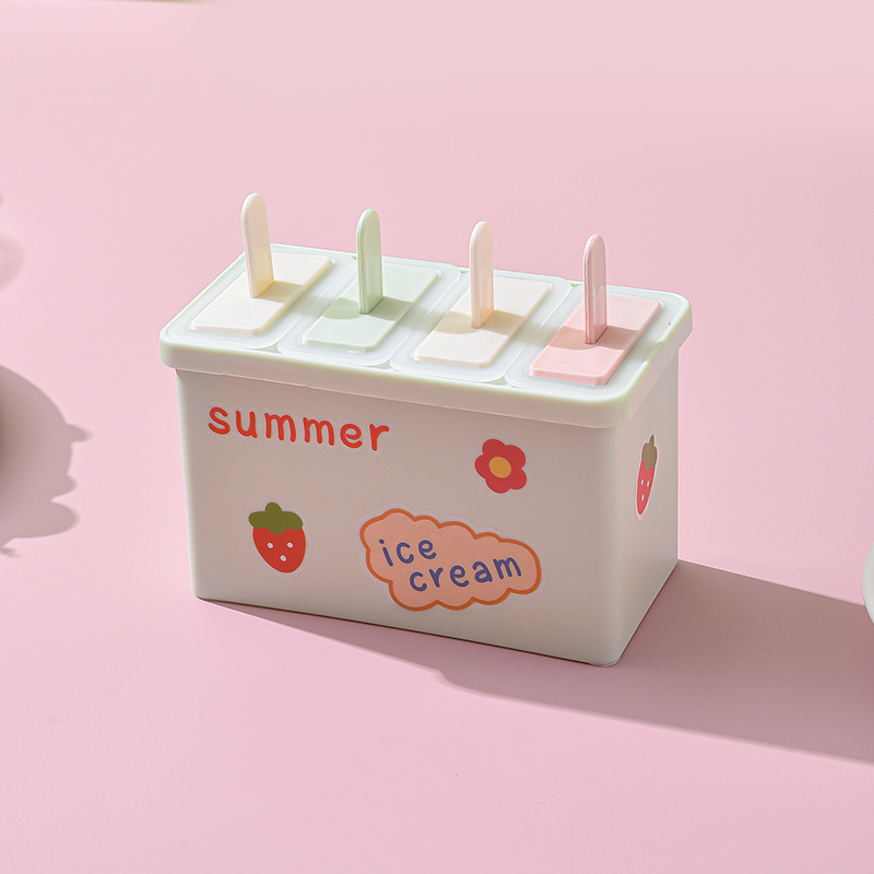 6-Grid Cartoon Popsicle Mold Box – Summer Ice Cream Maker with Colorful Handles