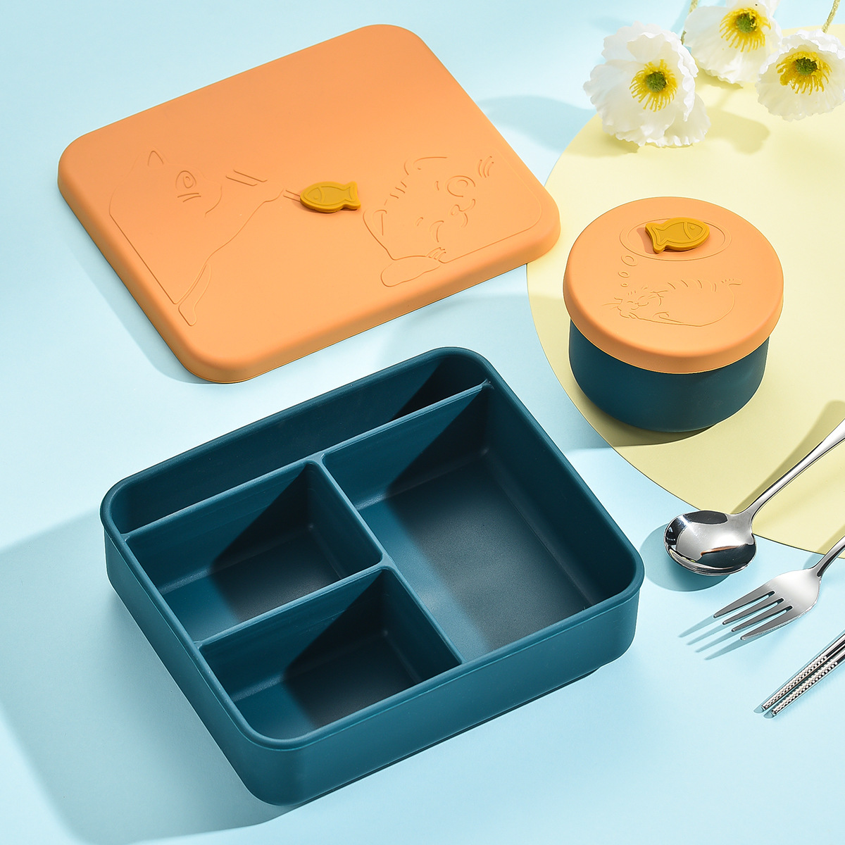 Silicone Bento Lunch Box – Leakproof, Microwave Safe Divided Food Container for Kids and Adults
